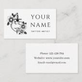 Tattoo Artiest Salon Bloemen Zwaard Classic Wit Visitekaartje (Voorkant / Achterkant)