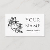 Tattoo Artiest Salon Bloemen Zwaard Classic Wit Visitekaartje (Voorkant)