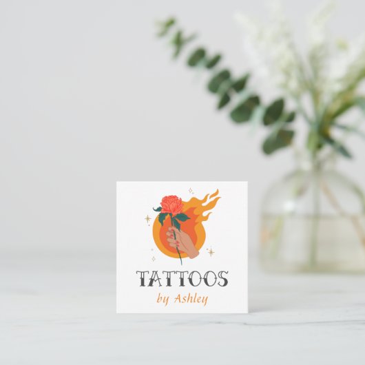 Tattoo Artiest Salon Shop Artistic Creative Flame Vierkante Visitekaartje (Staand voorkant)