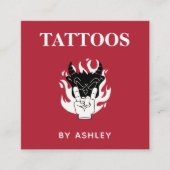 Tattoo Artiest Salon Shop Funky Unique Creative Fu Vierkante Visitekaartje (Voorkant)