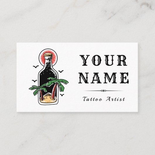 Tattoo Artiest Salon Shop Tropical Bottle Exotic Visitekaartje (Voorkant)