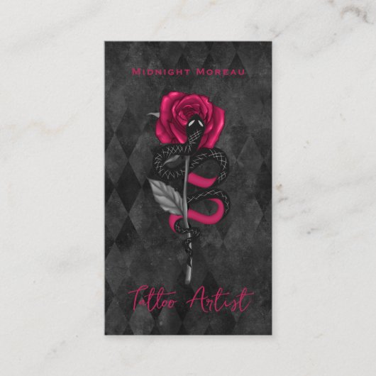 Tattoo Artiest Snake Pink Rose QR Code Visitekaartje (Voorkant)
