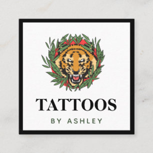 Tattoo Artiest Wild Tiger Illustration Bold Trendy Vierkante Visitekaartje