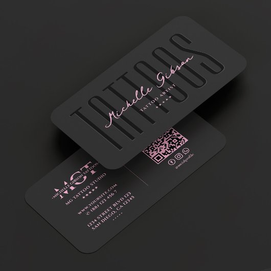 Tattoo Artiest Zwart Roze Tatoeëerder Monogram Visitekaartje