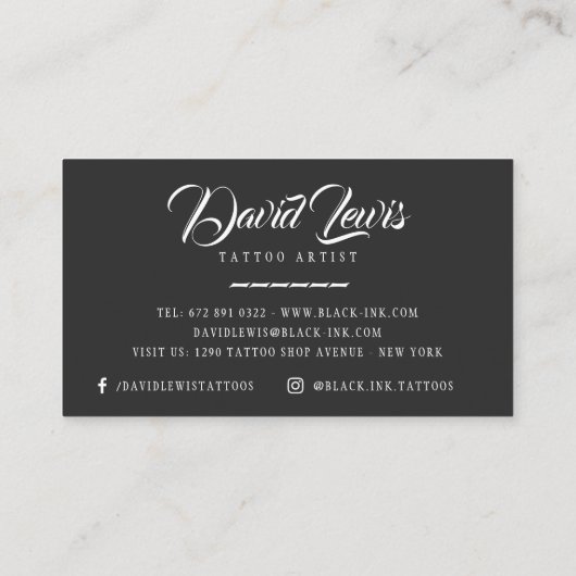 Tattoo artiest zwarte foto wit script typografie visitekaartje (Achterkant)