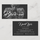 Tattoo artiest zwarte foto witte script kalligrafi visitekaartje (Voorkant / Achterkant)