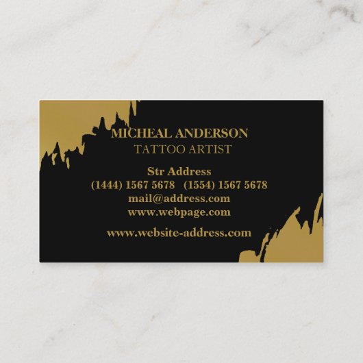 Tattoo Artist Black Crow Modern Gold Brush Stroke Visitekaartje (Achterkant)