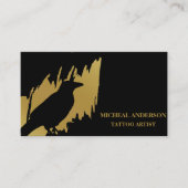Tattoo Artist Black Crow Modern Gold Brush Stroke Visitekaartje (Voorkant)