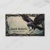 Tattoo Artist Black Crow Thorn Lijst Grunge Visitekaartje (Voorkant)