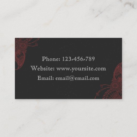 Tattoo Artist Black Red Typografie Schetsen Roos Visitekaartje (Achterkant)