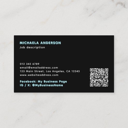 Tattoo Artist Custom Photo Blue Neon Visitekaartje (Achterkant)