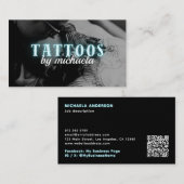 Tattoo Artist Custom Photo Blue Neon Visitekaartje (Voorkant / Achterkant)