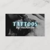 Tattoo Artist Custom Photo Blue Neon Visitekaartje (Voorkant)