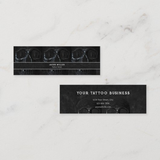 Tattoo Artist Gothic Black Dark Academia Skull Bus Mini Visitekaartje (Voorkant / Achterkant)