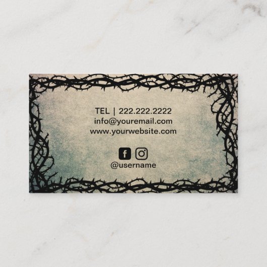 Tattoo Artist Gothic Crow Thorn Lijst Grunge Visitekaartje (Achterkant)