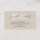 Tattoo artist modern typography script beige visitekaartje (Achterkant)