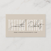 Tattoo artist modern typography script beige visitekaartje (Voorkant)