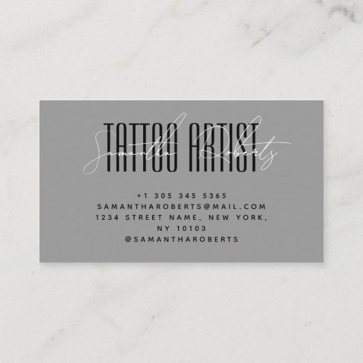 Tattoo artist modern typography script gray visitekaartje (Achterkant)