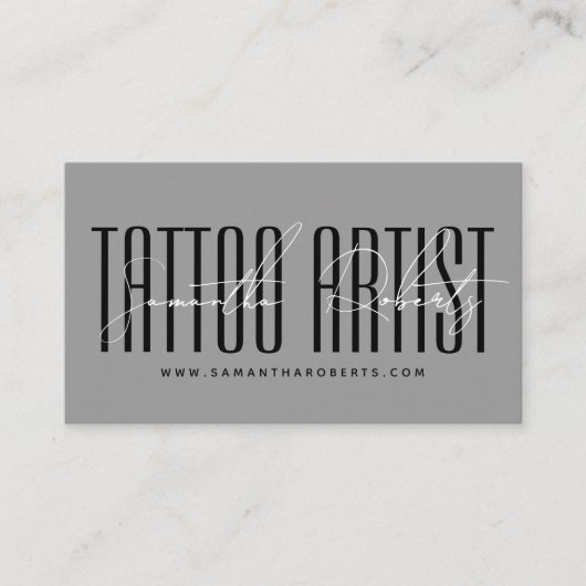 Tattoo artist modern typography script gray visitekaartje (Voorkant)
