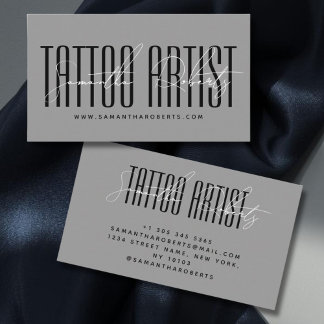 Tattoo artist modern typography script gray visitekaartje