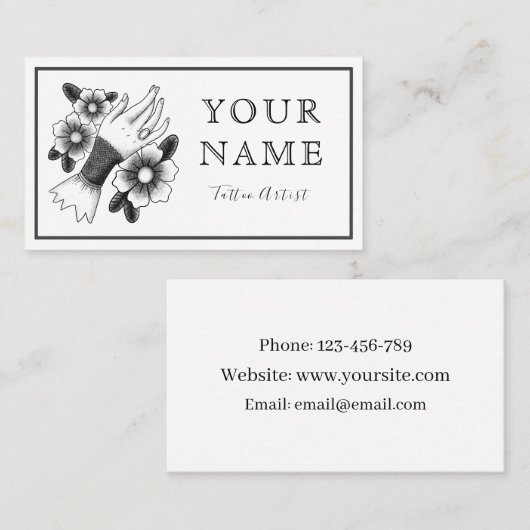 Tattoo Artist Salon Artistic Black & White Plain Visitekaartje (Voorkant / Achterkant)