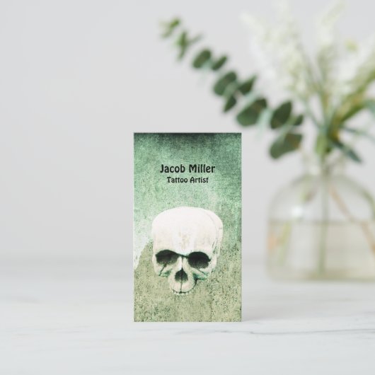 Tattoo Artist Skull Green Gothic Visitekaartje (Staand voorkant)