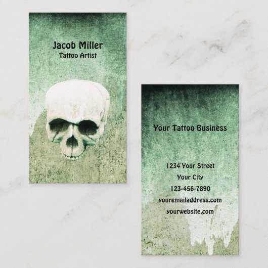 Tattoo Artist Skull Green Gothic Visitekaartje (Voorkant / Achterkant)