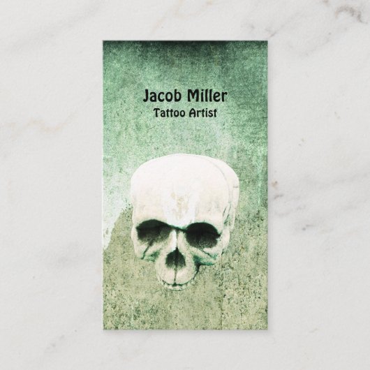 Tattoo Artist Skull Green Gothic Visitekaartje (Voorkant)