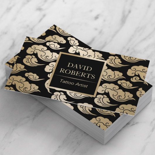 Tattoo artistieke moderne zwarte en gouden oosters visitekaartje