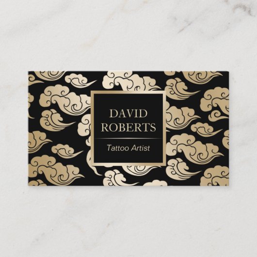 Tattoo artistieke moderne zwarte en gouden oosters visitekaartje (Voorkant)