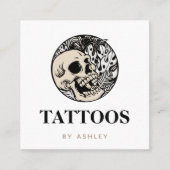 Tattoo artistieke sociale media schedel en Planten Vierkante Visitekaartje (Voorkant)