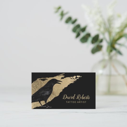 Tattoo artistieke zwarte rok Moderne goudpenseelst Visitekaartje (Staand voorkant)