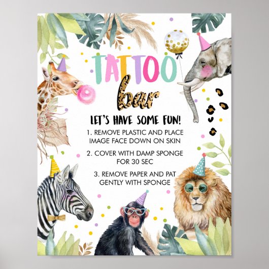 Tattoo Bar Safari Party Dieren Meisje Verjaardag Poster (Voorkant)