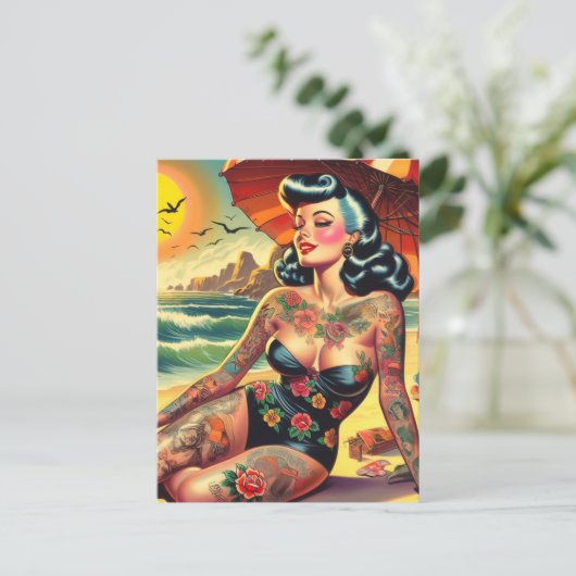 Tattoo Beach Pin-up Briefkaart (Staand voorkant)