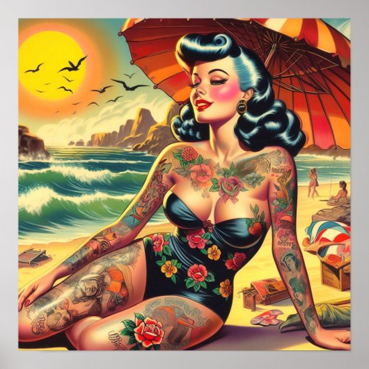 Tattoo Beach Pin-up Poster (Voorkant)