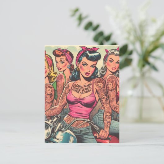 Tattoo Biker Girls Comics Briefkaart (Staand voorkant)