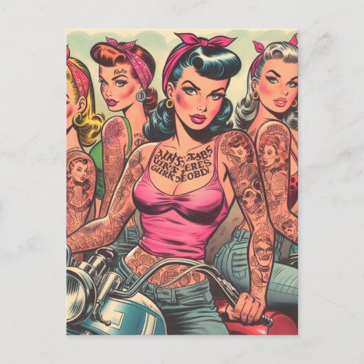 Tattoo Biker Girls Comics Briefkaart (Voorkant)