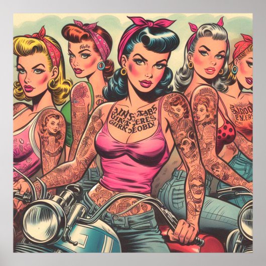 Tattoo Biker Girls Comics Poster (Voorkant)