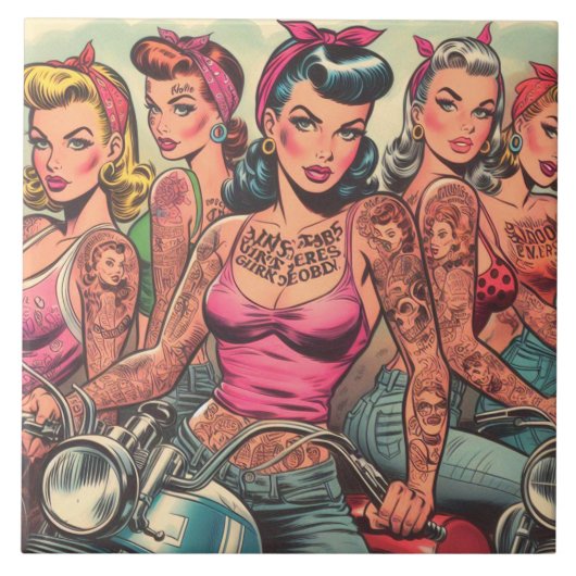 Tattoo Biker Girls Comics Tegeltje (Voorkant)