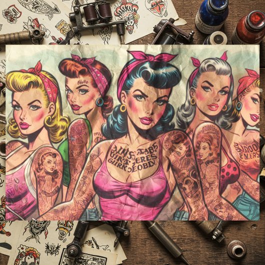 Tattoo Biker Girls Comics Tissuepapier