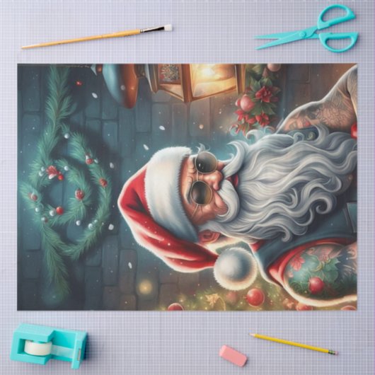 Tattoo Biker Santa Christmas Decoupage Papier (Craft)