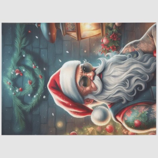 Tattoo Biker Santa Christmas Decoupage Papier (Voorkant)