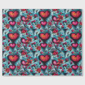 Tattoo Blue Hearts Thema Cadeaupapier (Vlak)