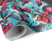 Tattoo Blue Hearts Thema Cadeaupapier (Rol Hoek)