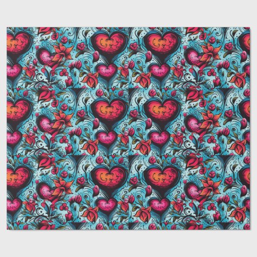 Tattoo Blue Hearts Thema Cadeaupapier (Zoom)