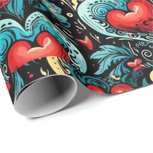 Tattoo Blue Red Hearts Theme Cadeaupapier (Rol Hoek)