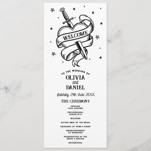 Tattoo bruiloft hart ceremonie Details Programmakaart (Voorkant)