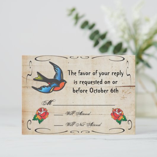 Tattoo bruiloft RSVP Kaart (Staand voorkant)