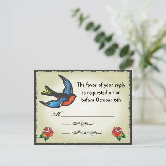 Tattoo bruiloft RSVP Kaart (Staand voorkant)