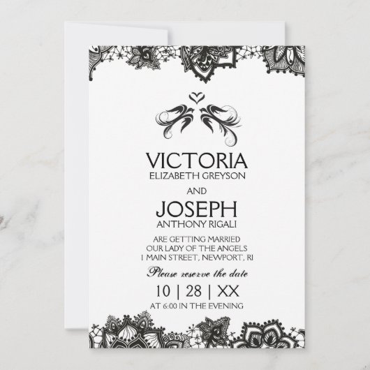 Tattoo bruiloft uitnodigen ~ Black Birds & Lace Kaart (Voorkant)